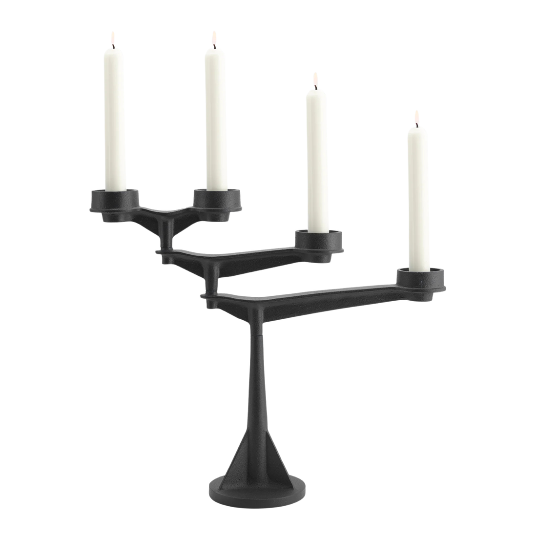 Schwarzer Spin Mini Candelabra aus Gusseisen von Tom Dixon als kompakter Design Kerzenhalter mit beweglichen Elementen