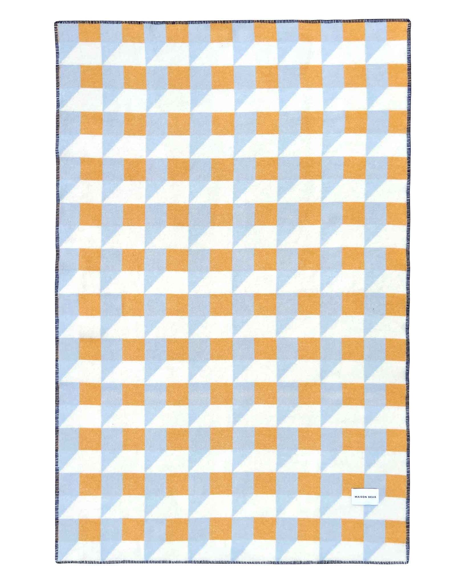 Wolldecke von Maison Deux in den Farben Blau, Honig und Weiss - aufgeschlagen