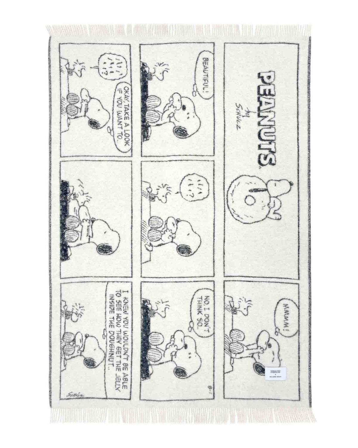 Wolldecke von Maison Deux mit Comicaufdruck von Snoopy und Woodstock - Ansicht des Comics 