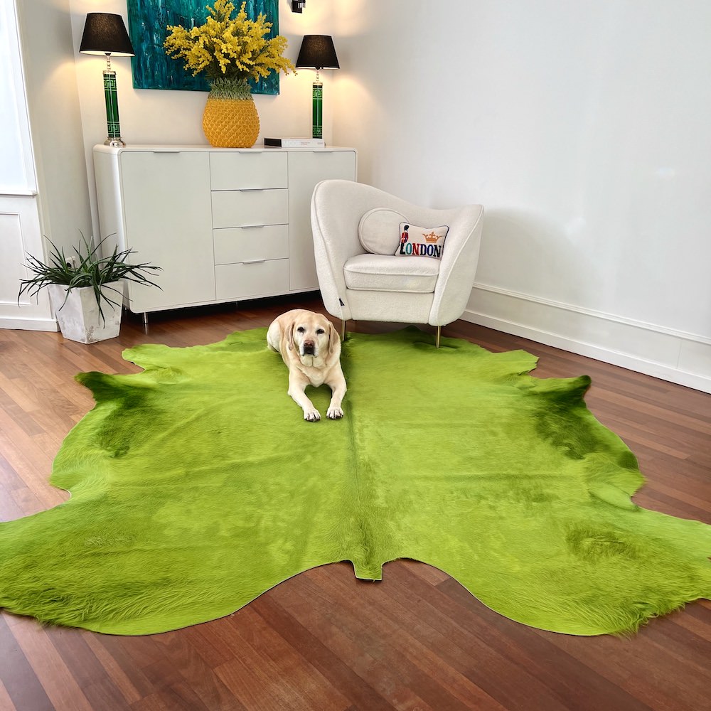 Kuhfell Teppich Apfelgrün