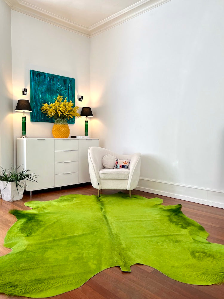 Kuhfell Teppich Apfelgrün