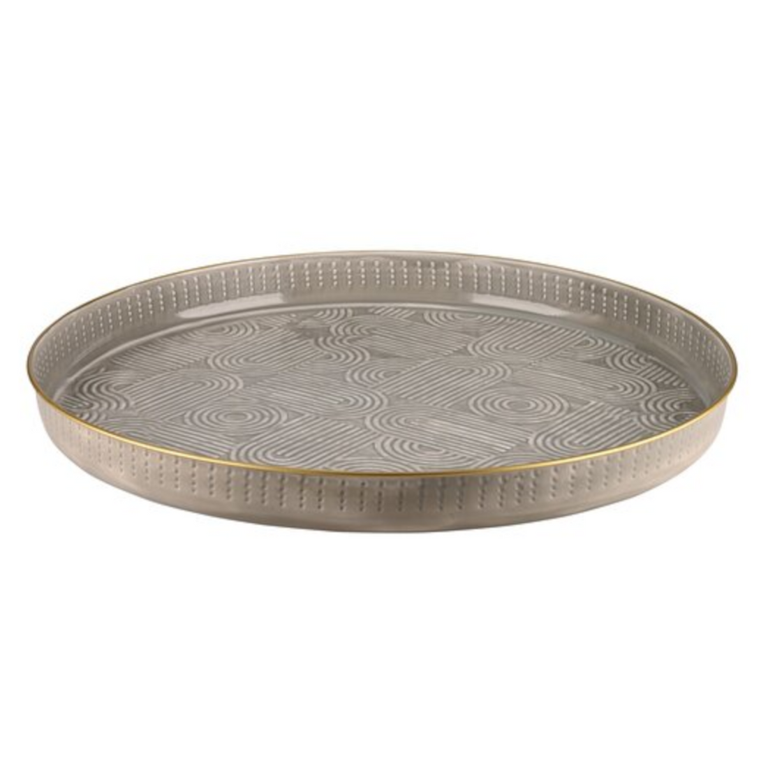Rundes ATAY Tablett in Grau mit orientalischem Muster und Goldkante