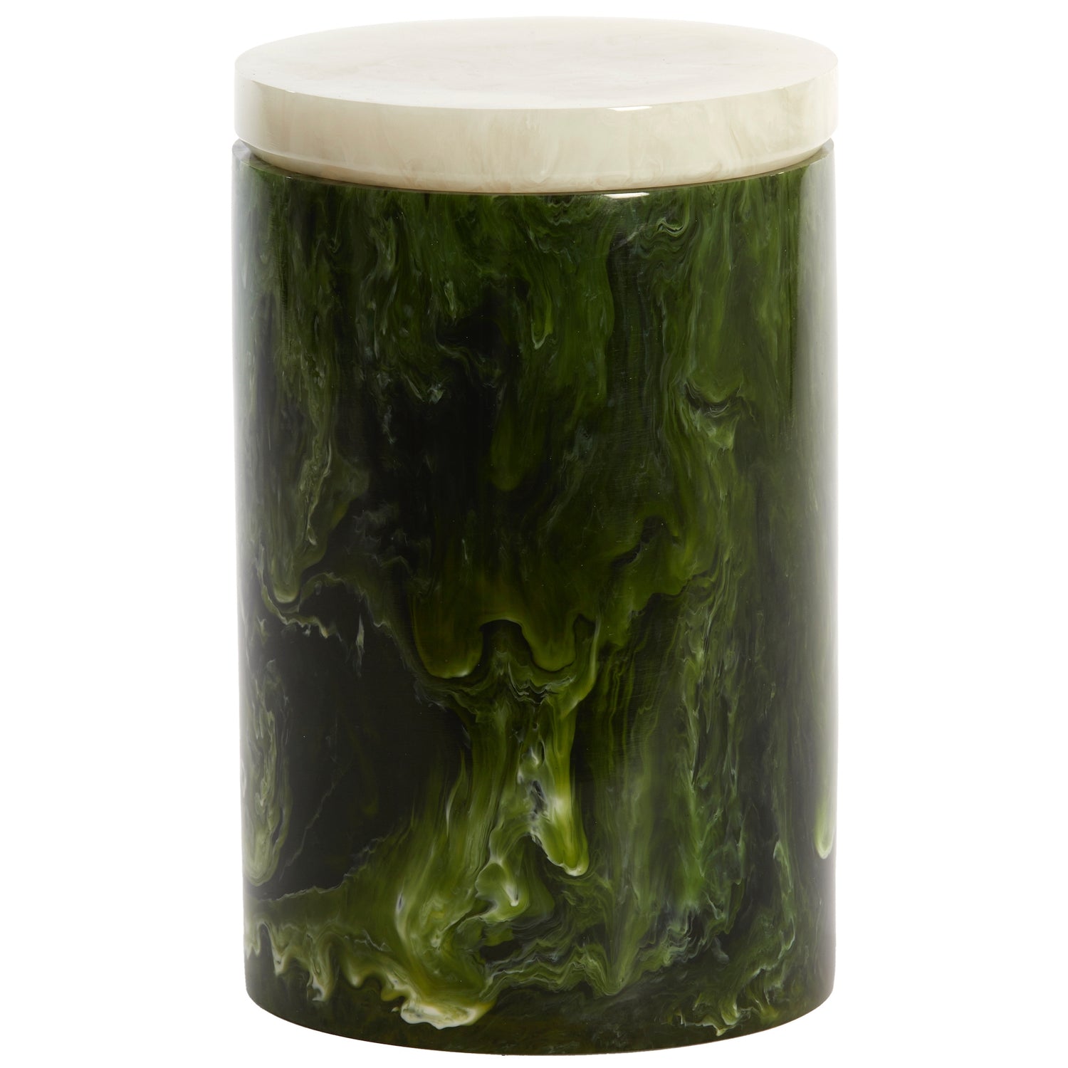 Deko Box mit Deckel KELIMUTU Ø15 × 24 cm – Grün &amp; Weiß