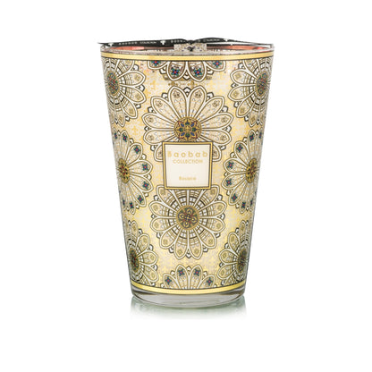 Baobab Collection Duftkerze Rosace Max 35 im verzierten XL-Glas – Duft Tanne, Holzkohlenfeuer, Vetiver
