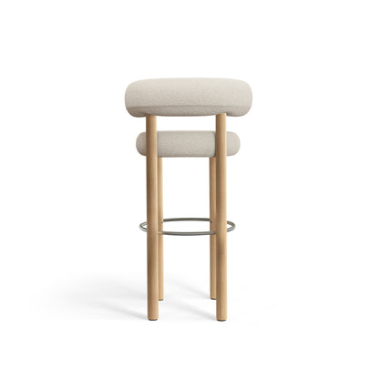 Barhocker Fat 75cm – Natural Wood &amp; Bouclé Bright White von Tom Dixon
