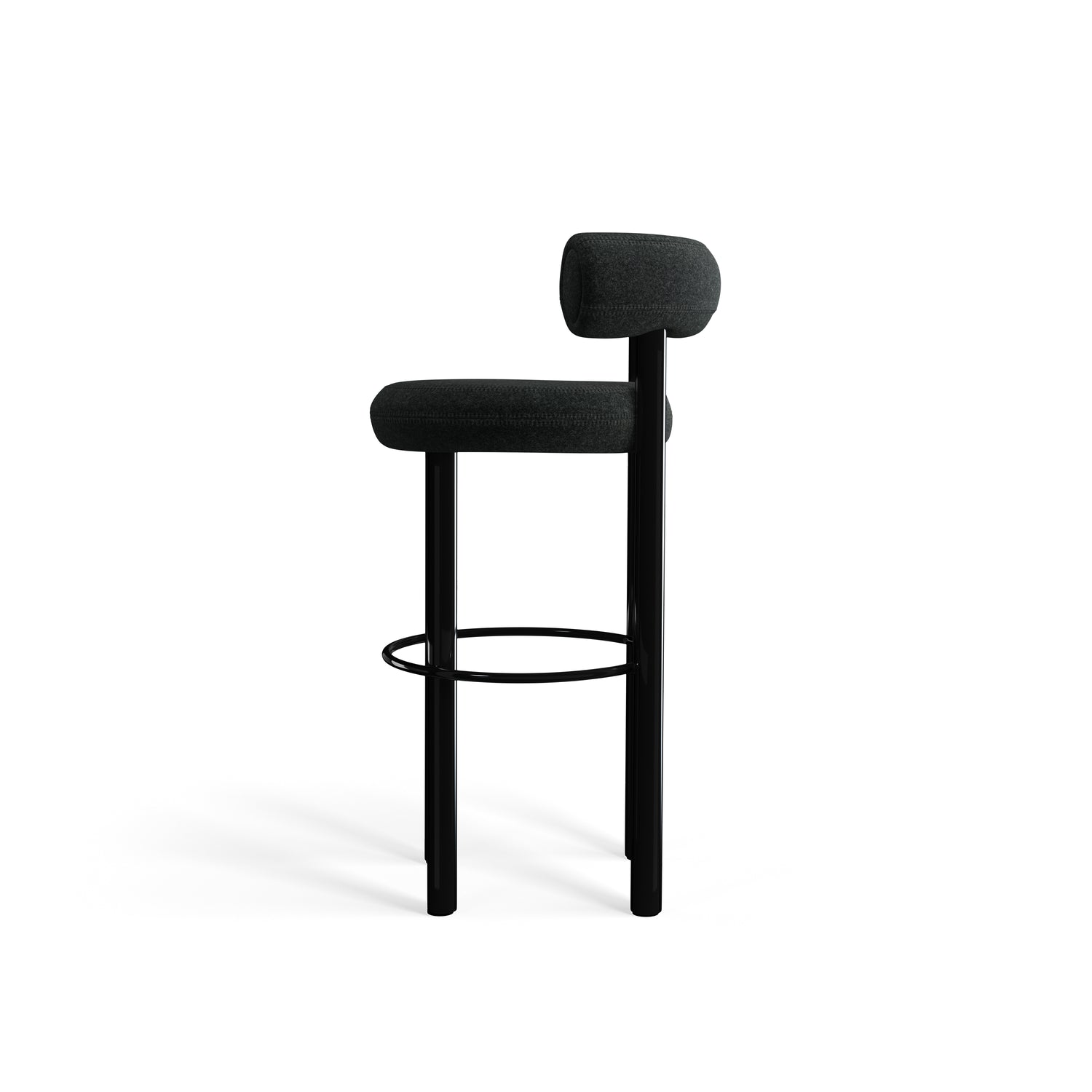 Fat Bar Stool 75 cm – Barhocker mit schwarzem Stahlgestell &amp; Kvadrat Divina Melange Dark Grey von Tom Dixon