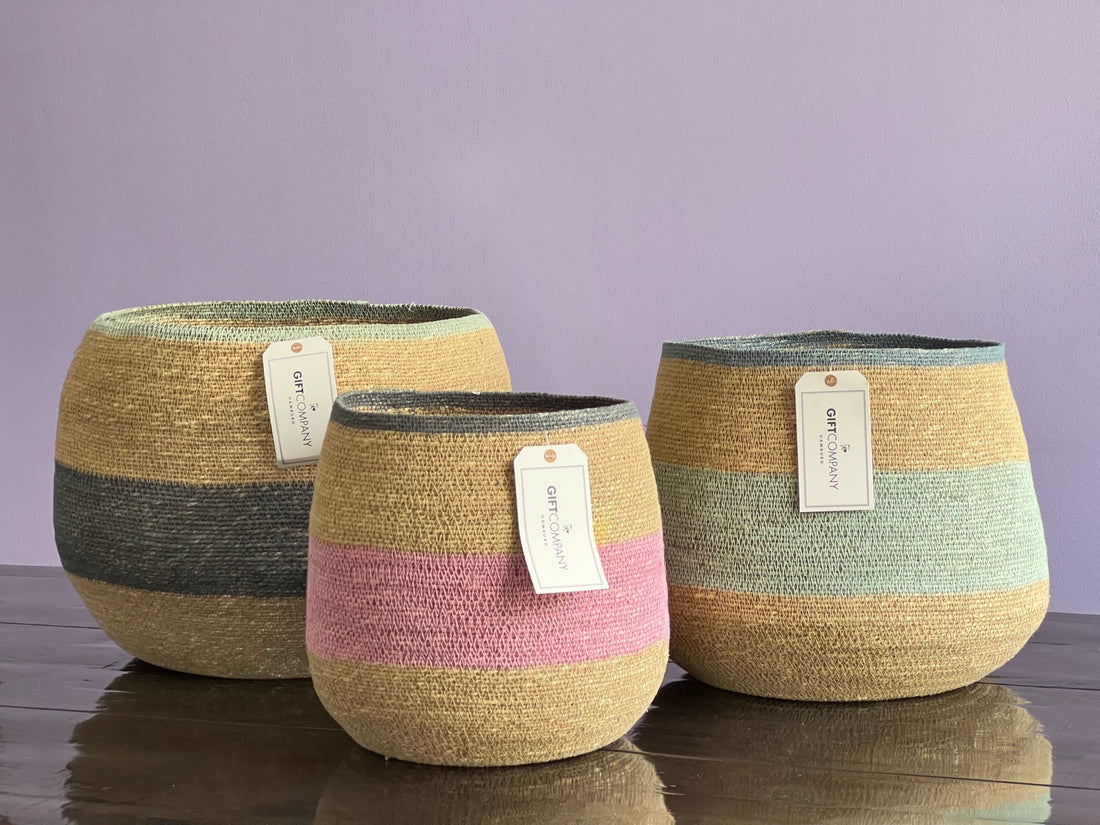 Juego de cestas para cobertizo para botes, 3 piezas, algas marinas, natural