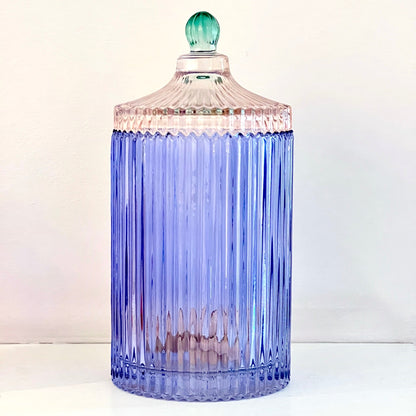 Bombonera CANDY STRIPE en Azul/Rosa ø10 x 22cm