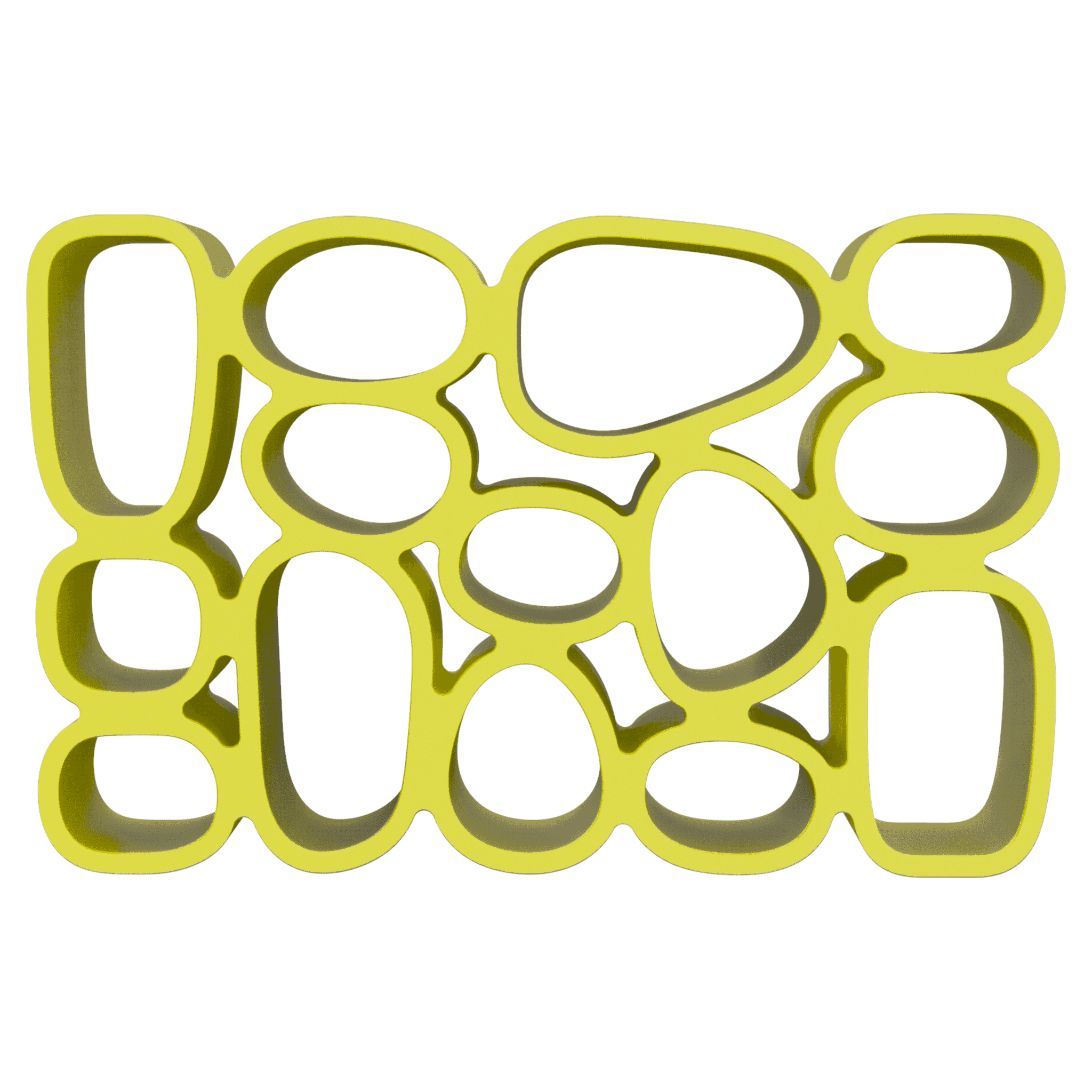 Freistehendes Designregal mit unregelmäßigen Ablagen in Gelb