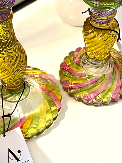 Portavelas PRISMA de cristal, 16cm, multicolor