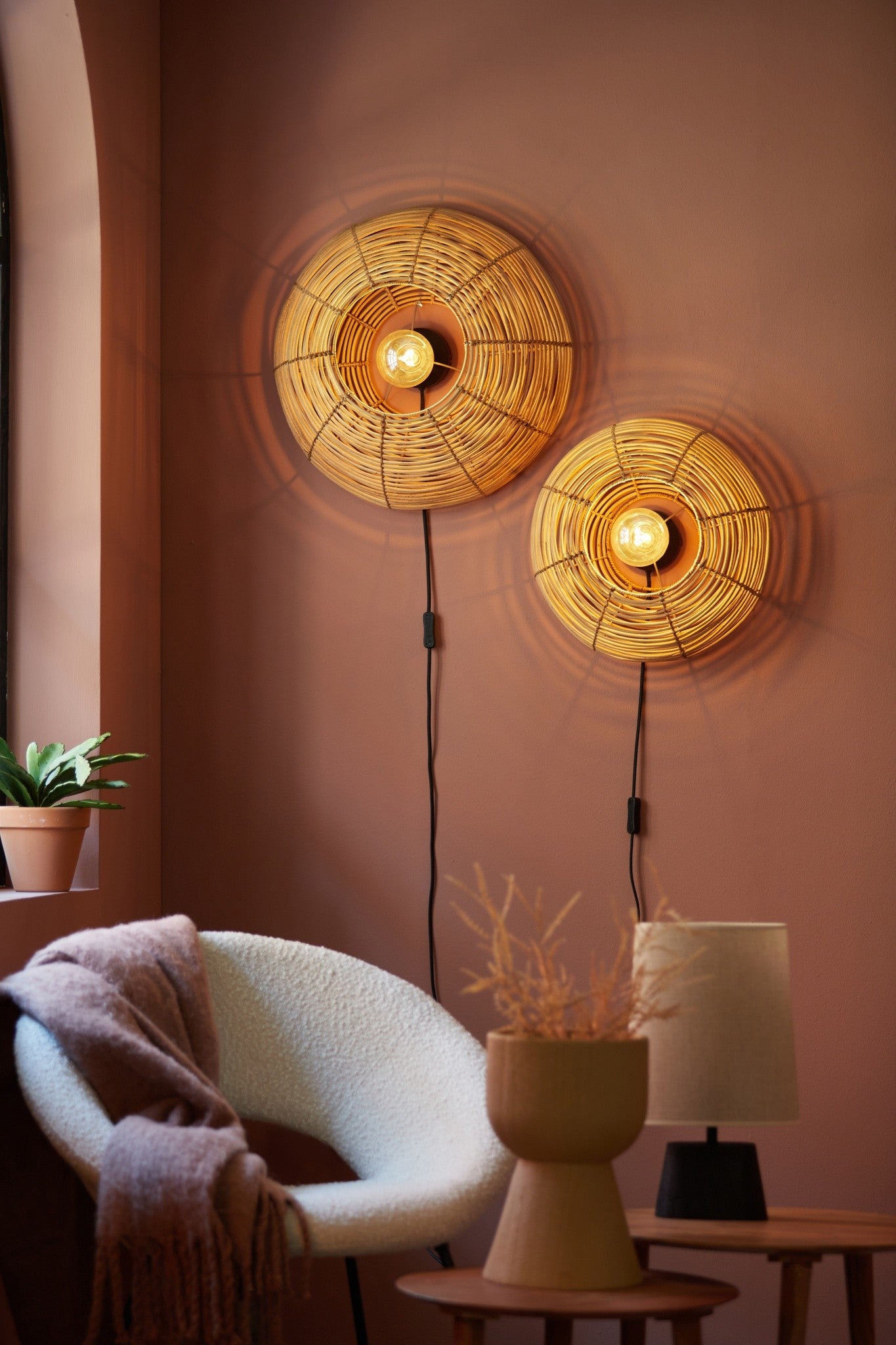 Wandleuchte Ø40x15 cm MILAN Rattan naturell im modernen Design