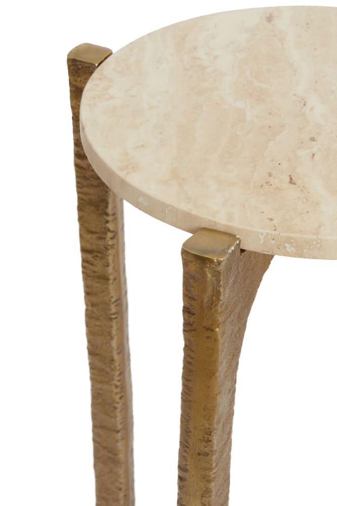 Couchtisch Set KANAE hell beige, antik bronze Ø65x39+Ø76x44 cm