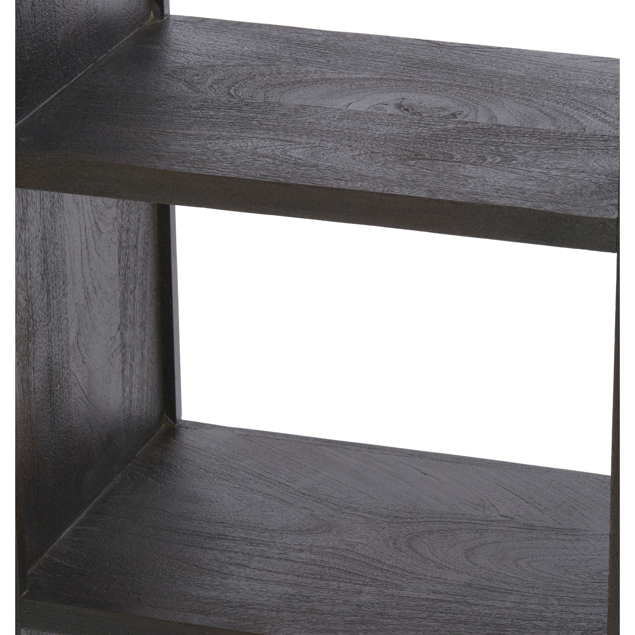 Schlankes Designerregal aus Holz in warmer Farbgebung