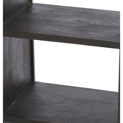 Schlankes Designerregal aus Holz in warmer Farbgebung