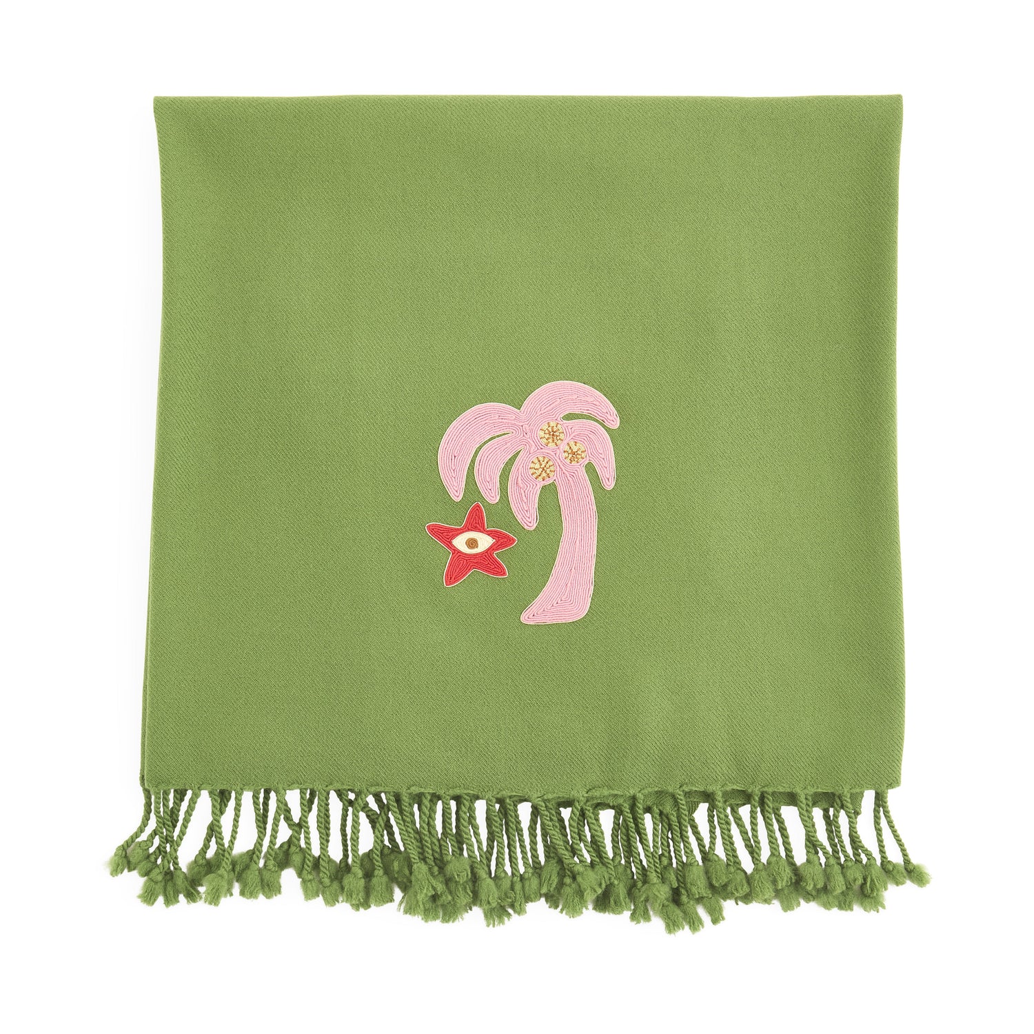Playa Palm Tree Decke – bestickte Design-Wohndecke aus Kamelhaar &amp; Wolle