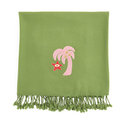 Playa Palm Tree Decke – bestickte Design-Wohndecke aus Kamelhaar &amp; Wolle