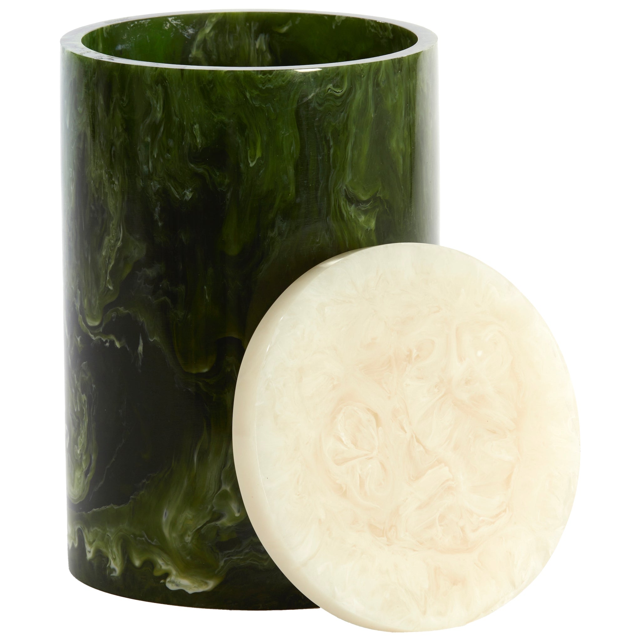 Deko Box mit Deckel KELIMUTU Ø15 × 24 cm – Grün &amp; Weiß