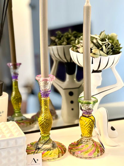 Portavelas PRISMA de cristal, 16cm, multicolor