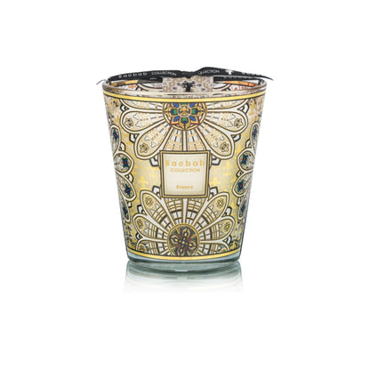 Baobab Collection Duftkerze Rosace Max 16 im verzierten Glas mit Goldornamenten – Duft Tanne, Holzkohlenfeuer, Vetiver