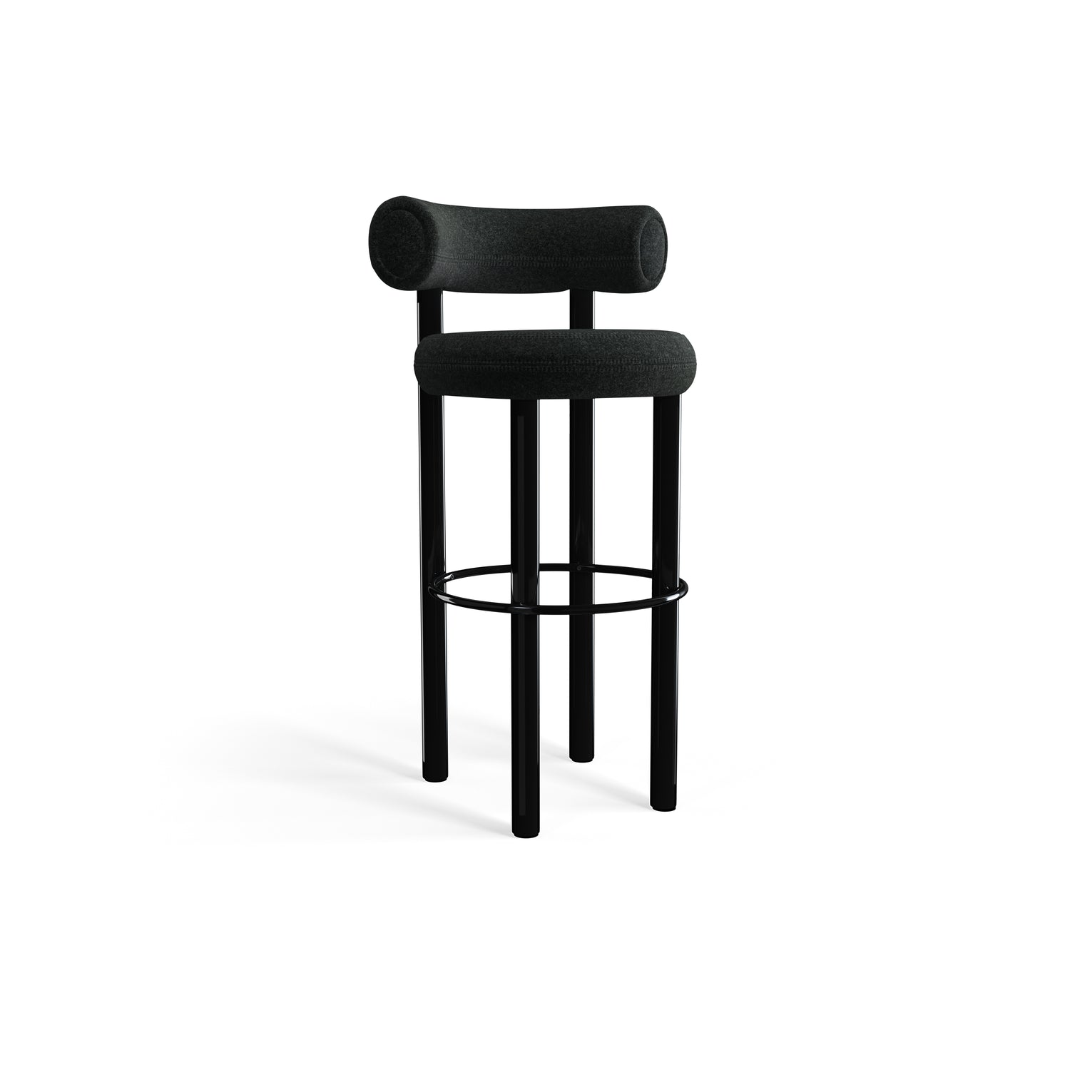 Fat Bar Stool 75 cm – Barhocker mit schwarzem Stahlgestell &amp; Kvadrat Divina Melange Dark Grey von Tom Dixon