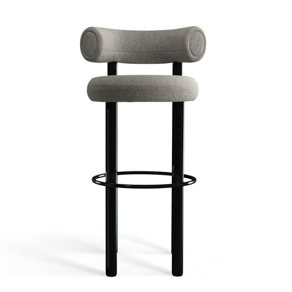 Fat Bar Stool 75 cm – Bouclé Alpine Clay | Polished Black Steel