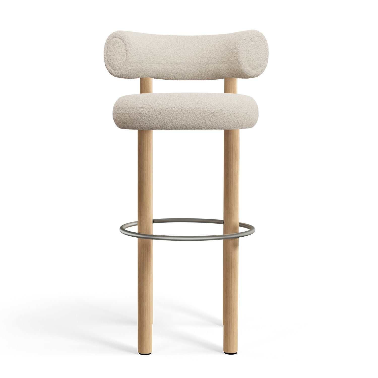 Fat 75cm Bar Stool – Natural Wood &amp; Bouclé Bright White von Tom Dixon