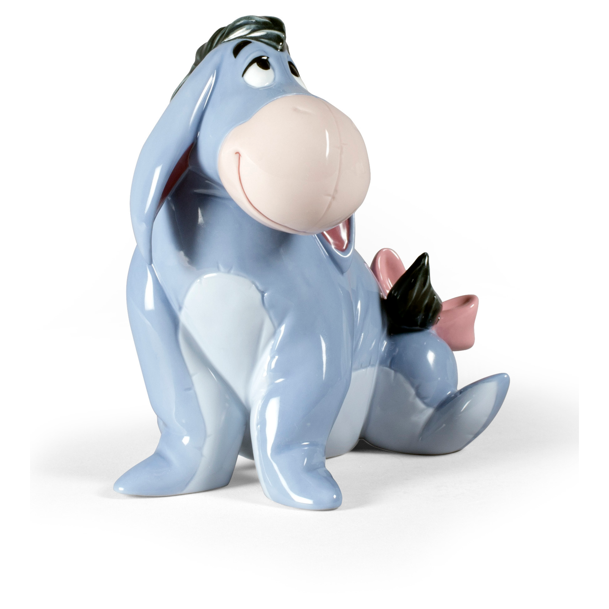 Hochwertige Porzellanfigur von Eeyore mit melancholischem Ausdruck und glänzender Oberfläche.