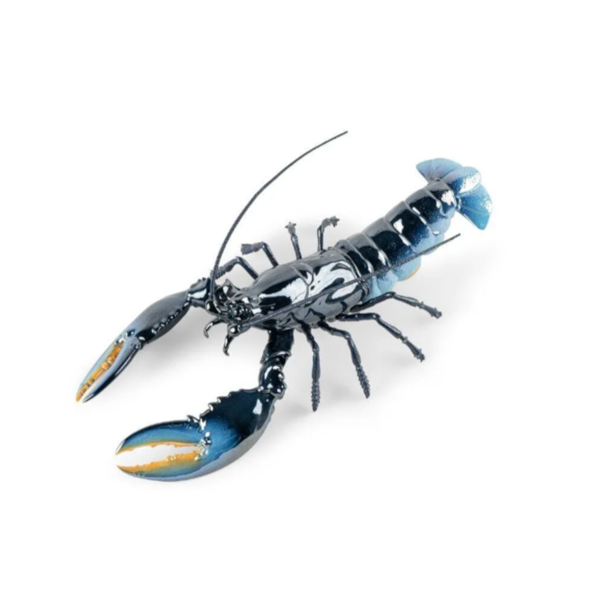 Exklusive Porzellanskulptur eines blauen Hummers mit glänzender Oberfläche.