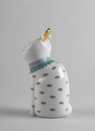 Hochwertige Lladró Katzenskulptur mit goldenen Akzenten