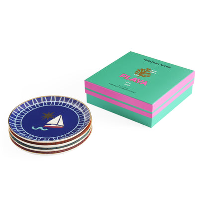 Playa Dessertteller Set – Porzellan Teller mit maritimen Motiven (4er Set) in schöner Geschenkbox