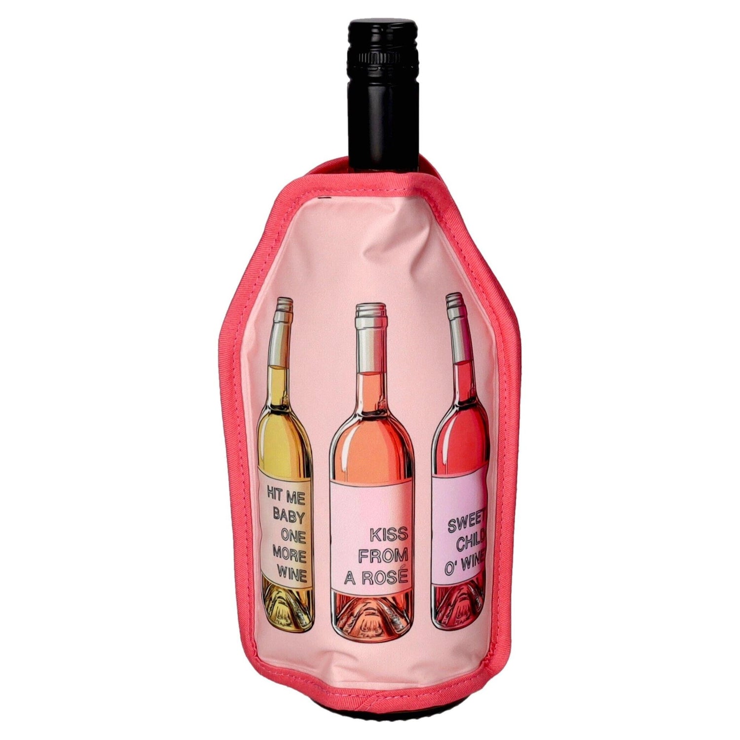 Kühlmanschette mit Weinflaschen-Motiv in rosa für Weinliebhaber