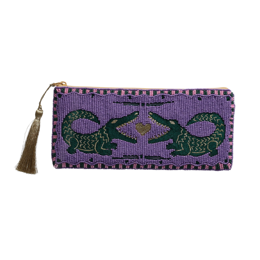 Lila Kosmetiktasche mit Krokodil-Motiv und Perlenstickerei von GiftCompany