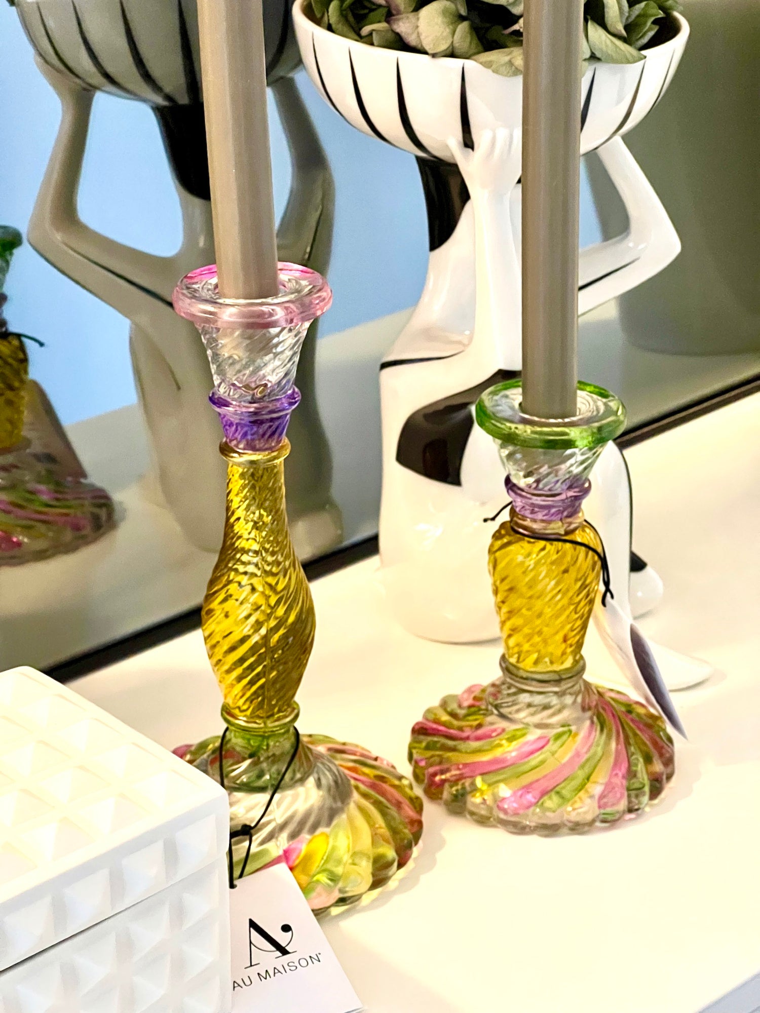 Portavelas PRISMA de cristal, 16cm, multicolor