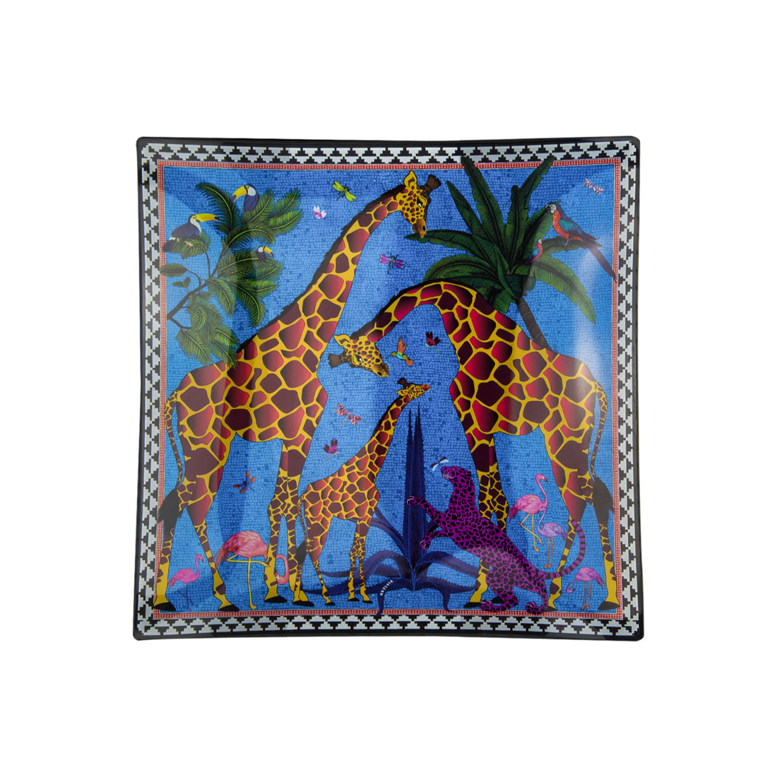 Kleine Glasplatte Giraffe Blue mit exotischem Jungle-Motiv von Ortigia Sicilia