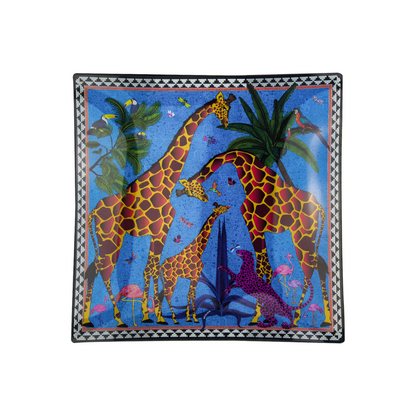 Kleine Glasplatte Giraffe Blue mit exotischem Jungle-Motiv von Ortigia Sicilia
