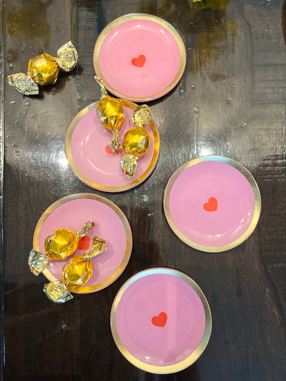 runder Glasteller HERZ rosa
