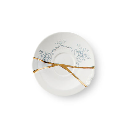 Kintsugi Kaffeetasse mit Unterteller für stilvollen Kaffeegenuss