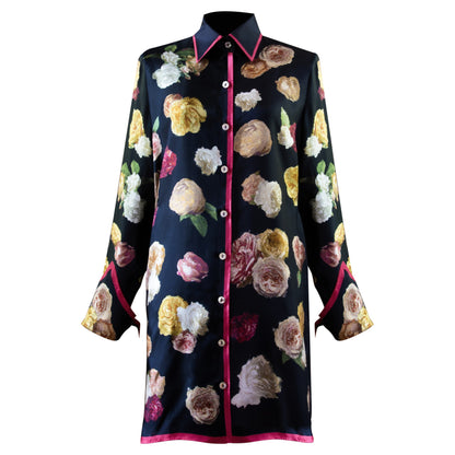 Silk Rose Antiche Shirt, exklusives Seidenhemd mit Rosenmotiv