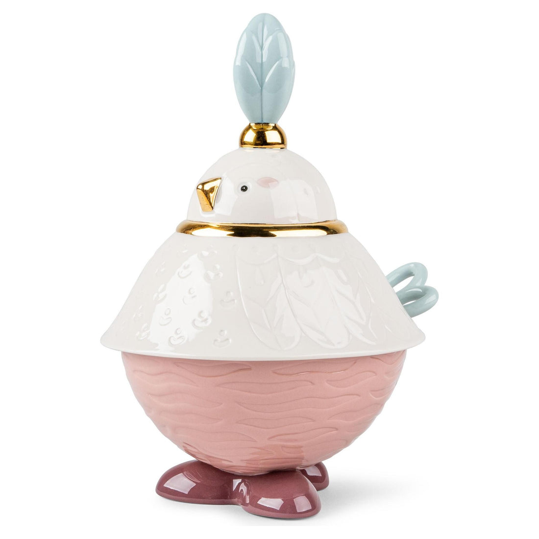 Zuckerdose Kawki Porzellan mit Goldakzenten und Vogelmotiv