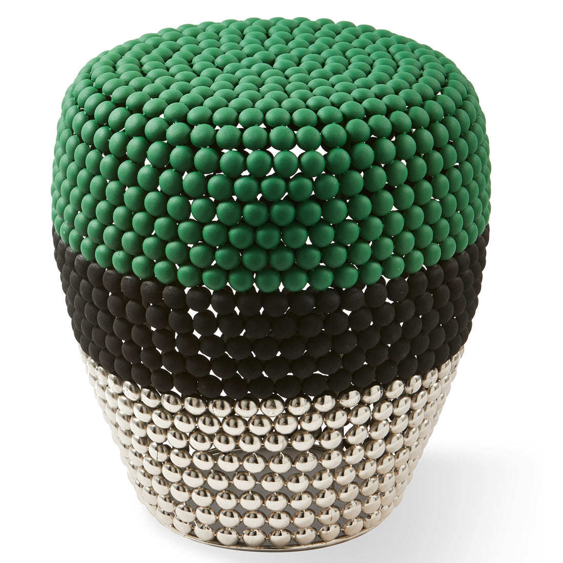 Striped Dot Stool – Design Hocker aus Metall mit Kugelstruktur in Grün/Schwarz/Gold