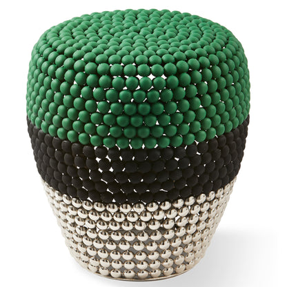 Striped Dot Stool – Design Hocker aus Metall mit Kugelstruktur in Grün/Schwarz/Gold