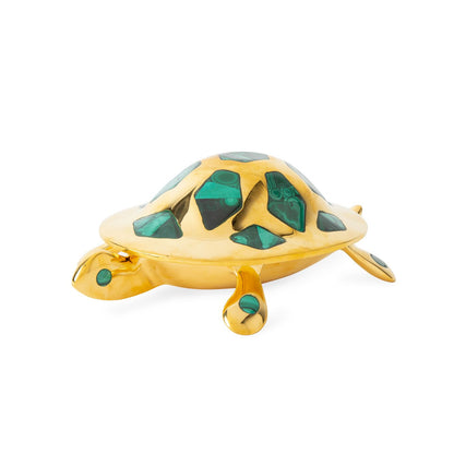 BRASS TURTLE aus poliertem Messing mit grünem Malachit-Dekor von Jonathan Adler