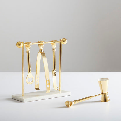 BARBELL Bar-Set von Jonathan Adler mit Messingwerkzeugen auf Marmorsockel