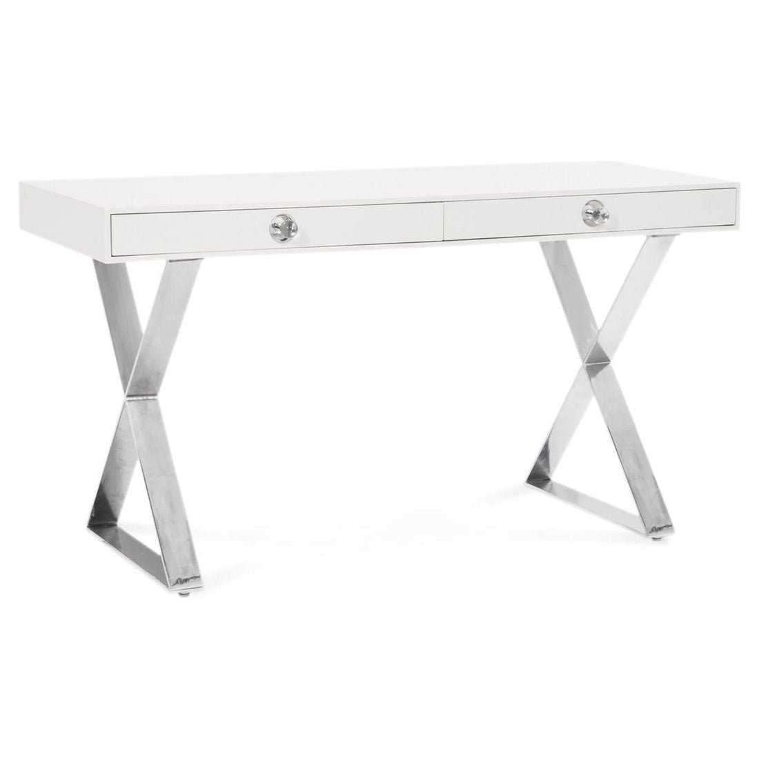 Jonathan Adler Channing Tisch aus weißem Lack mit Nickelbeinen