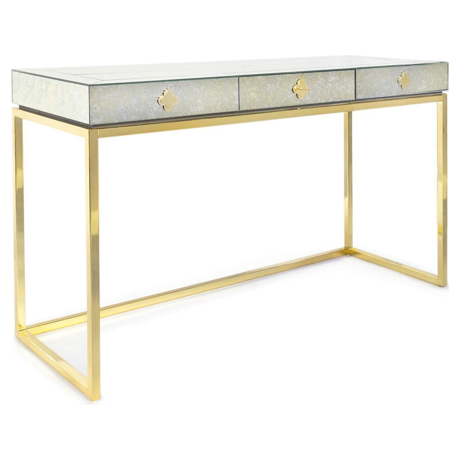 Eleganter Schreibtisch mit Messinggestell und Spiegelglas