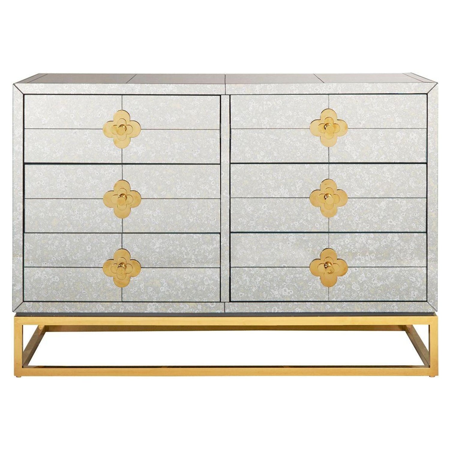 DELPHINE SIX-DRAWER Kommode von Jonathan Adler mit antikisierter Spiegeloberfläche