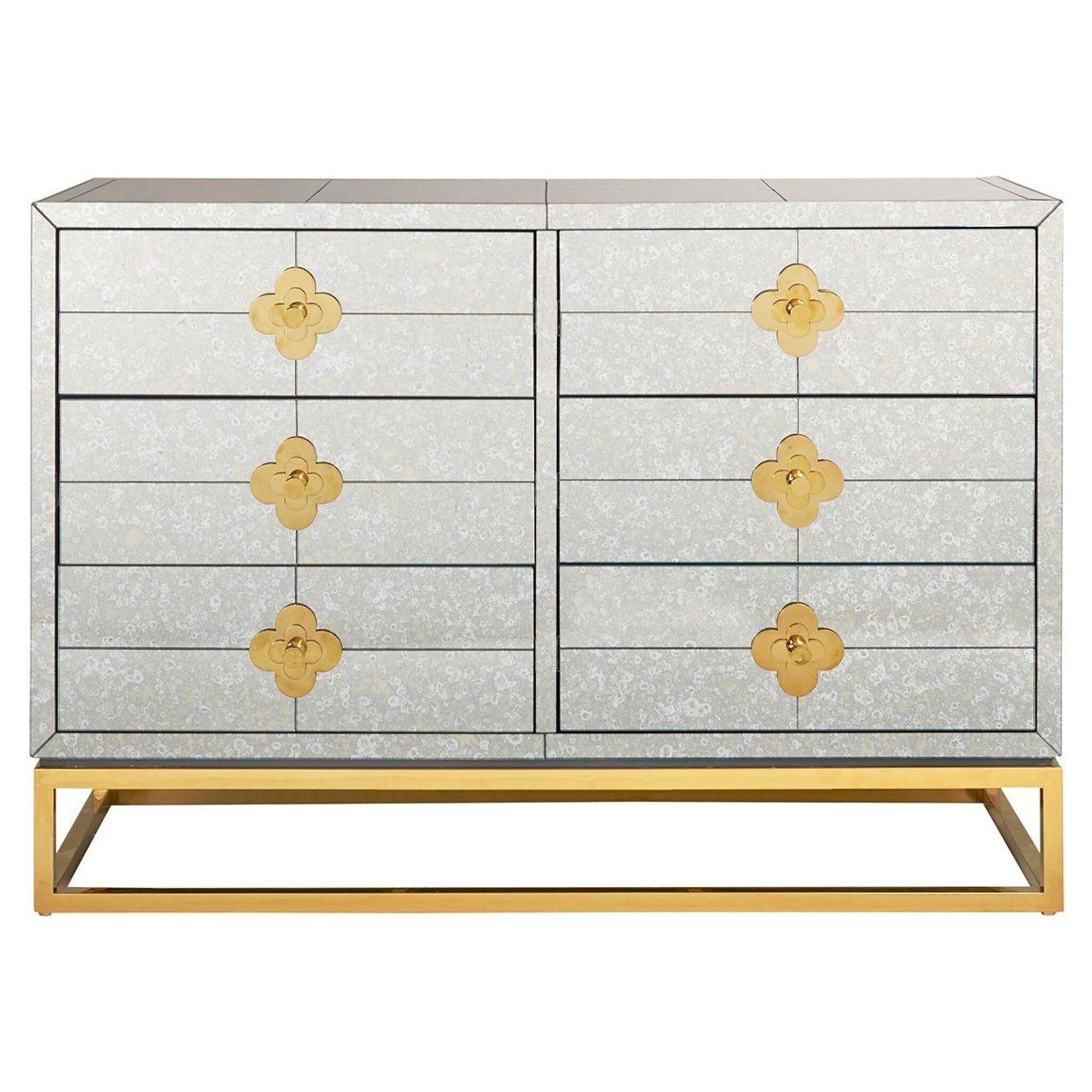 DELPHINE SIX-DRAWER Kommode von Jonathan Adler mit antikisierter Spiegeloberfläche