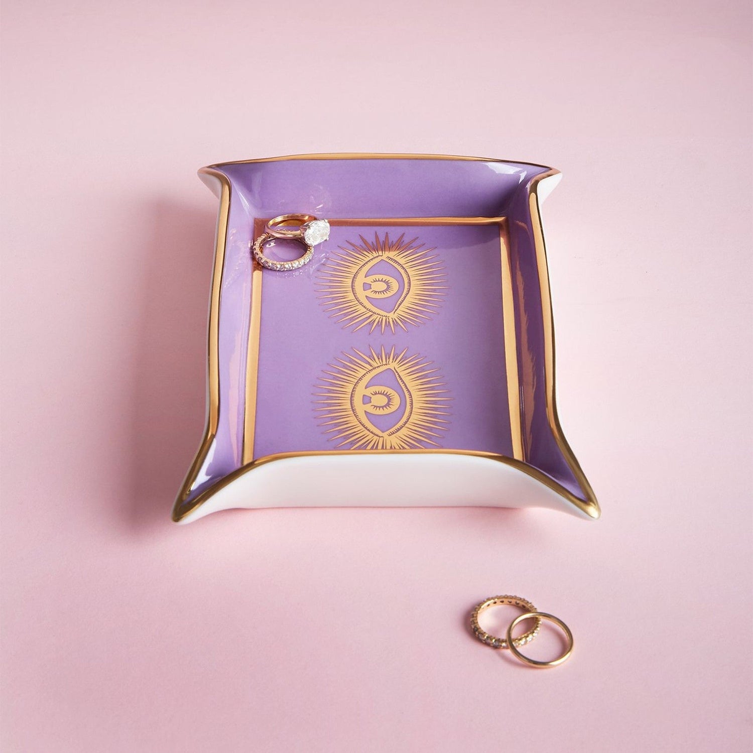 Lila Designer Ablageschale mit goldenen Augenmotiven