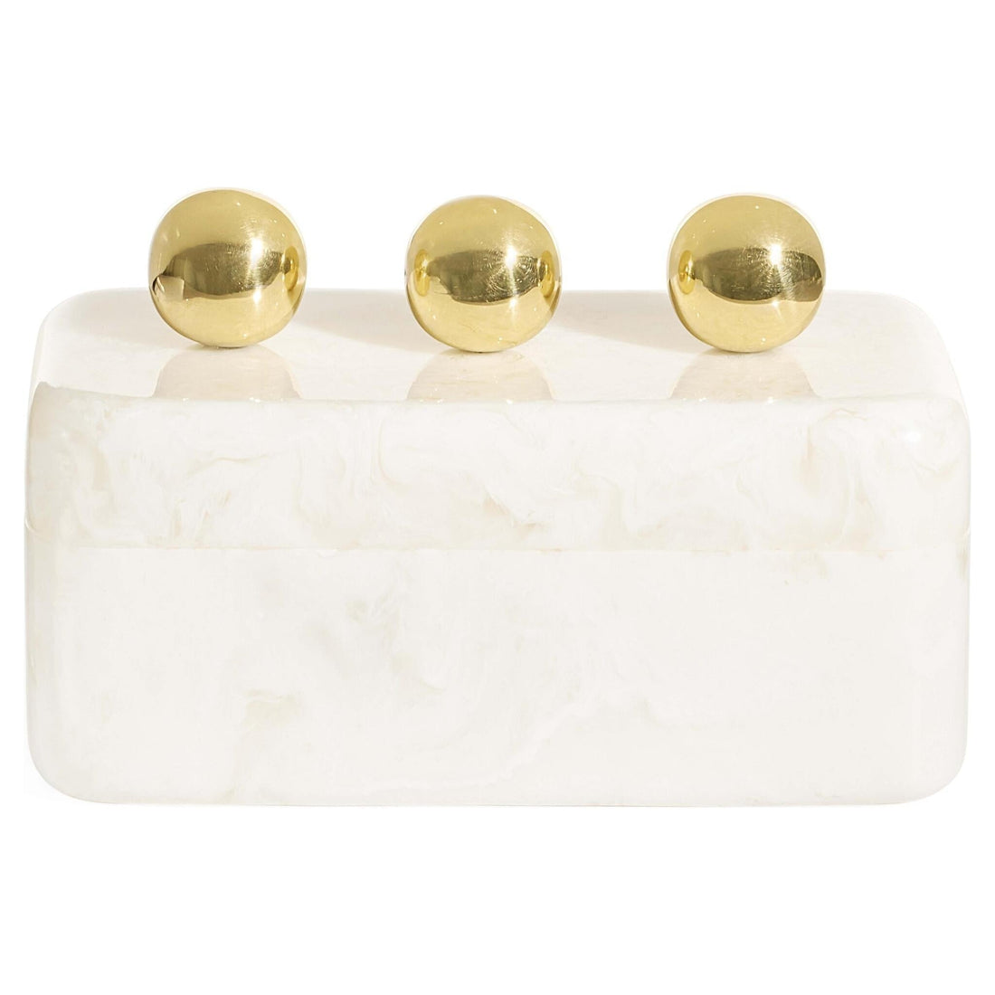 Fontana Box von Jonathan Adler – marmorierte Aufbewahrungsbox mit drei goldenen Messingkugeln