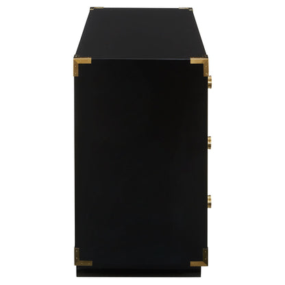 GALA CHEST Kommode von Jonathan Adler mit schwarzem Hochglanzfinish und Messingdetails